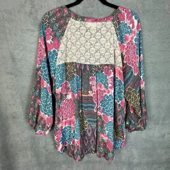 Fig And Flowers Top Womens 3X Pink Floral Long Sleeve Lightweight Boho Cottage - Picture 6 of 13
